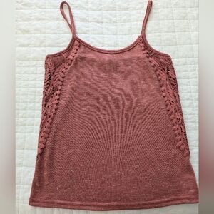 Women's Lace Trim Tank Top, Pink XS